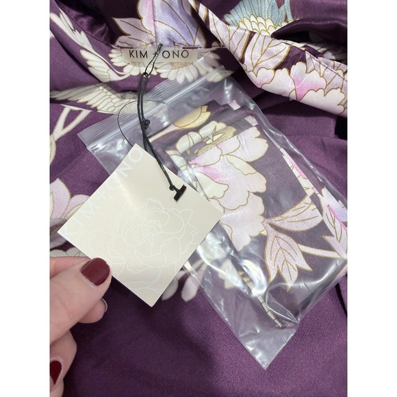 NWT Kim + Ono Plum Kimono Robe Floral Crane Print Long Sleeve S Asian Inspired - Picture 6 of 13